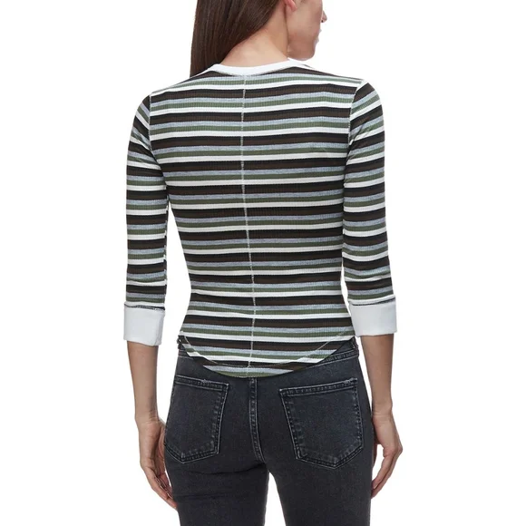 NWT Free People Good on You Army Green Stripe Round Hem Ribbed Tee Top - Picture 5 of 16